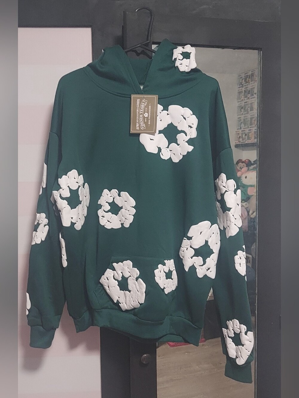 Denim Tears Green Hoodie with White Floral Print - BRAND NEW w/tags Size XL